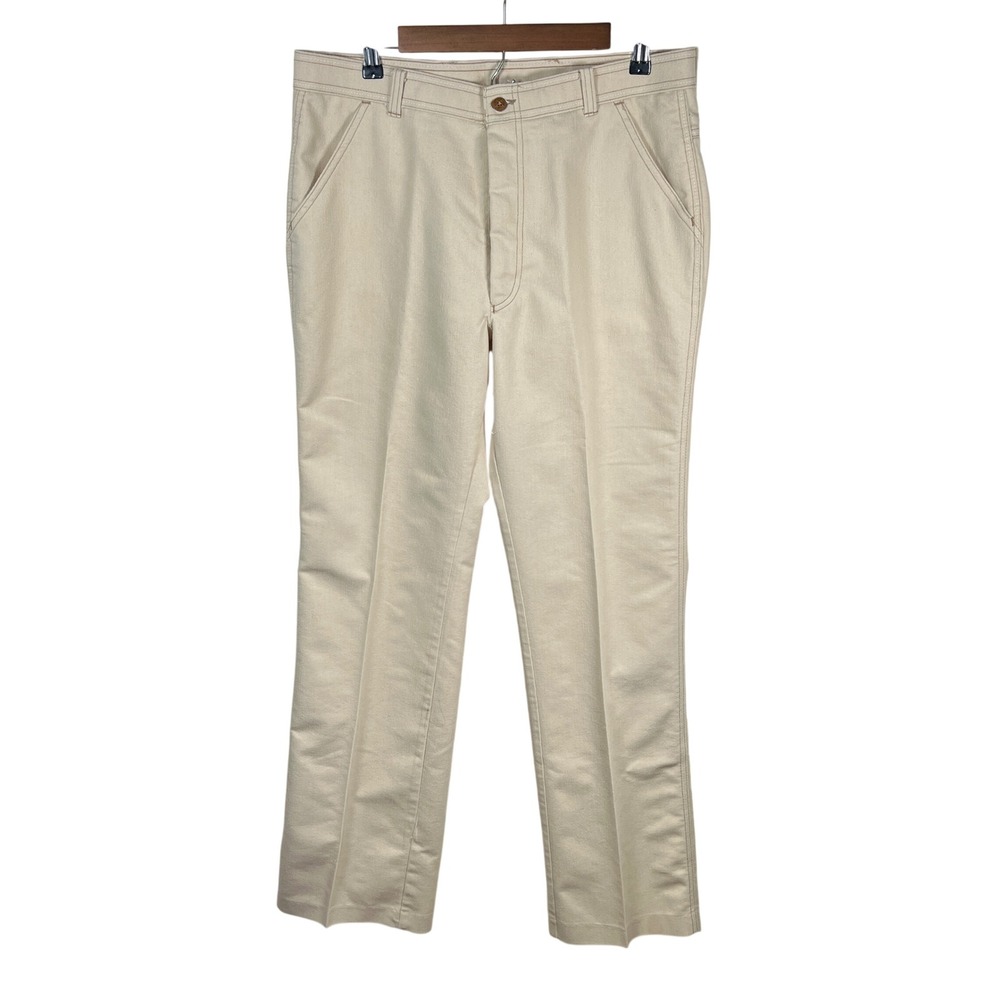 Vtg Levis Action Slacks Mens Beige Twill Tailored Fit Flat Front Pants 36 x 34 - Picture 1 of 8